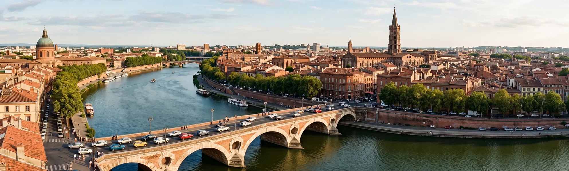 Vue panoramique de la ville de Toulouse (31) et de ses toits en briques roses, secteur d'intervention de notre entreprise de débarras.