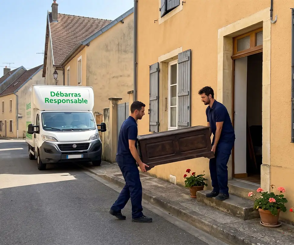 Équipe de Débarras Responsable en pleine intervention de vide maison intégral avec camion professionnel.