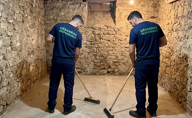 Cave en pierre entièrement vidée, propre et nette après l'intervention méticuleuse de Débarras Responsable.
